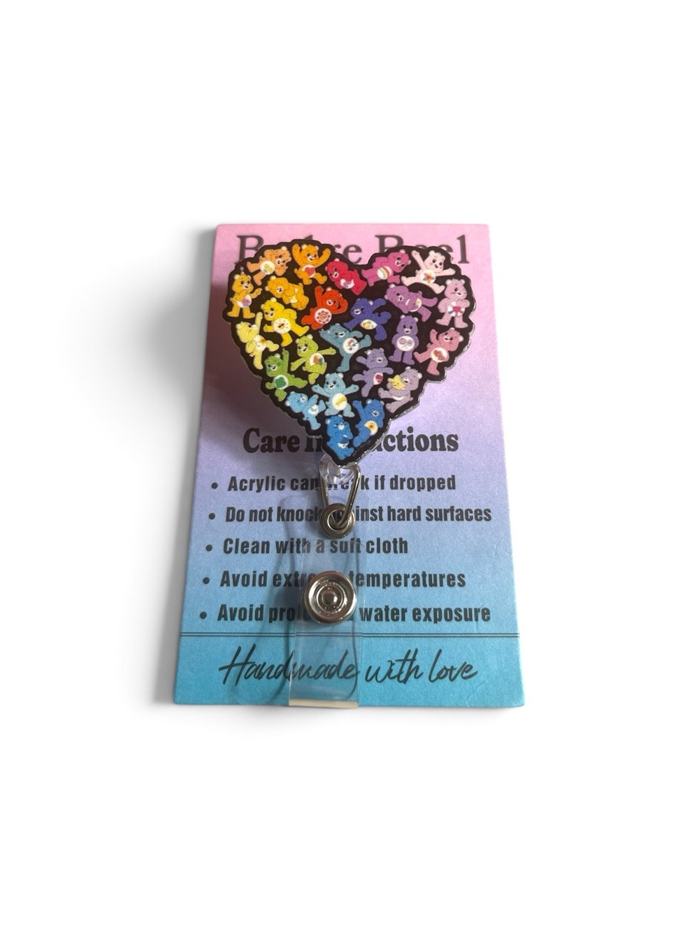 Rainbow Heart Care Bears Badge Reel - Pink & Multicolor